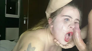 Teenager tramp choking and rigid face ravage