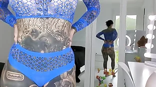Blue Lace Sheer Undergarments Attempt On Drag with Hefty Mammories Melody Radford