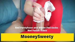 Crimson stockings and milky ped socks - Super-hot fetish flick