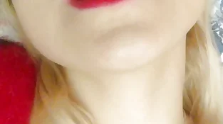 Home striptease in a crimson sweater and getting off with a tender orgasm. Close-up. Part 2