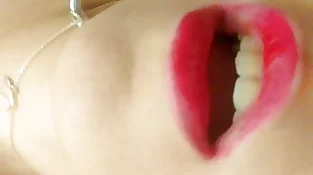 Home soft striptease in a crimson sundress and getting off with orgasm. Close-up